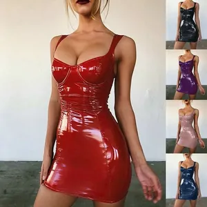 Sexy glänzendes PU-Leder Bodycon Minikleid in verschiedenen Farben für Clubwear.