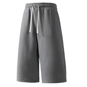 Pantaloncini casual grigi larghi da uomo con coulisse bianca ed elastico in vita
