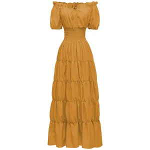 Vestido Largo Renacentista Medieval para Mujer Hombros Descubiertos Cintura Elástica Falda de Capas Retro Halloween Cosplay Disfraz Top