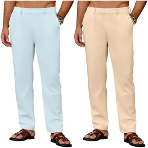 Detailansicht der atmungsaktiven Freizeithose für Herren in Hellblau und Beige