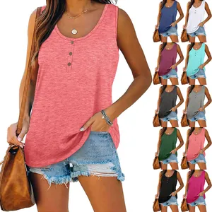 Casual sleeveless tank top for women with front button details in many vibrant colors.