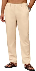 Detailansicht der atmungsaktiven Freizeithose für Herren in Beige mit elastischem Bund