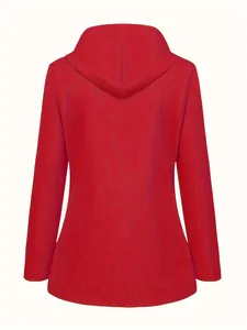 Vue arrière détaillée d'une veste de randonnée rouge imperméable à capuche pour femme en plein air