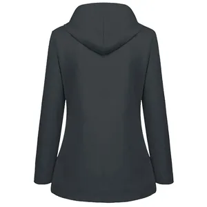 Rear view of a minimalist dark gray hooded windbreaker jacket for kids and women.