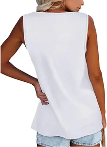 Back view detail of a loose white sleeveless cotton t-shirt for women in casual style