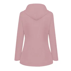 Detailed back view of a pink waterproof outdoor mountaineering jacket with a hood