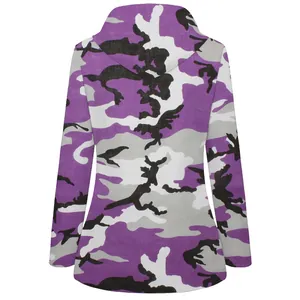 Back view of purple camouflage hooded outdoor jacket for men, waterproof windbreaker