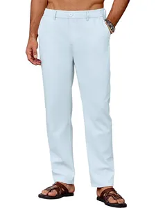 Leichte blaue atmungsaktive Baumwoll-Leinen-Freizeithose mit Kordelzug für Herren im Sommer