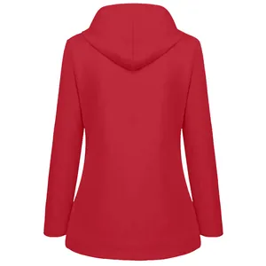 Detailed back view of a solid red hooded windbreaker jacket for girls, outdoor use