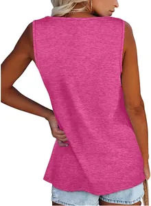 Detailed back view of a casual loose-fitting pink sleeveless round neck tank top for women