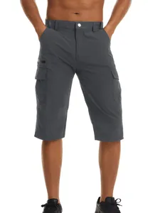 Men's dark grey waterproof cargo shorts with multi-pockets and zipper detail