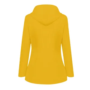 Back view of a vibrant yellow waterproof hooded windbreaker jacket for outdoor hiking.