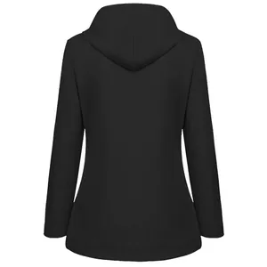 Detailed back view of a solid black waterproof hooded outdoor jacket for hiking.