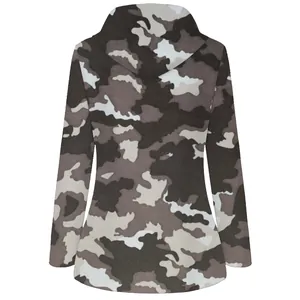 Detailed back view of men's hooded camouflage water-repellent outdoor assault jacket