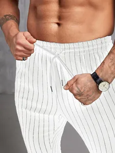 Pantalon décontracté à rayures blanches pour hommes avec cordon de serrage