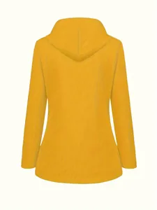 Vue arrière d'une veste d'extérieur à capuche jaune imperméable pour femmes.