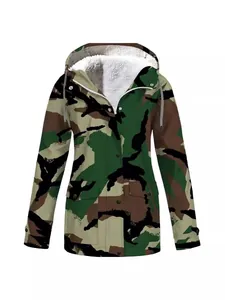 Men's hooded camouflage outdoor jacket with warm fleece lining and water-resistant fabric