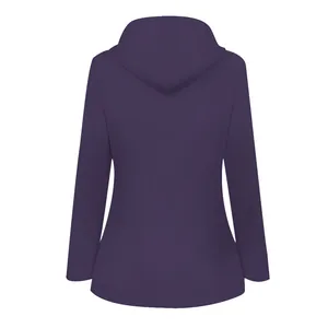 Detailed back view of a minimalist deep purple hooded windbreaker for outdoor mountain hiking
