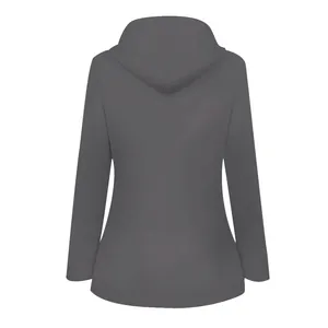 Back view of a grey outdoor hooded jacket with a warm fleece-lined interior for winter.