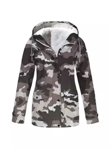 Water-repellent men's camouflage hooded outdoor windbreaker with warm fleece lining