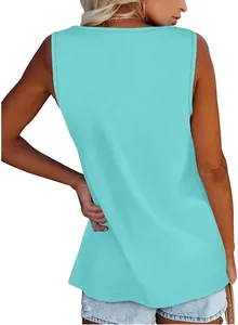 Back view detail of a loose-fit turquoise sleeveless tank top for women's summer wear