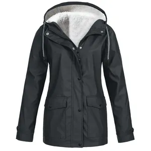 Women's fleece lined waterproof hooded jacket with warm interior and pockets
