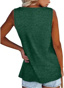 Back view of a women's dark green heather textured sleeveless tank top