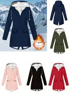 Women's Outdoor Hooded Jacket Waterproof Windproof Fleece Lined Hiking Coat Warm Winter Outerwear Long Sleeve Top