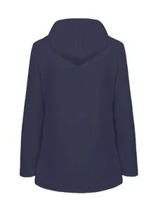 Vue arrière d'une veste d'extérieur imperméable à capuche bleu marine pour la randonnée
