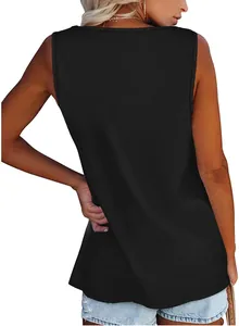 Detailed back view of a stylish casual black sleeveless top for women with a loose fit