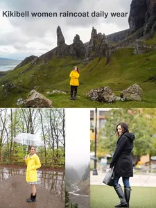 Collage de style de vie de femmes portant des imperméables cintrés jaunes et noirs