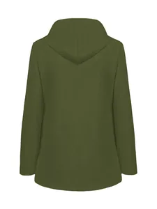 Vue arrière détaillée d'une veste coupe-vent d'extérieur à capuche vert olive imperméable