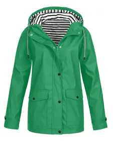 Veste de pluie imperméable verte professionnelle avec doublure de capuche rayée