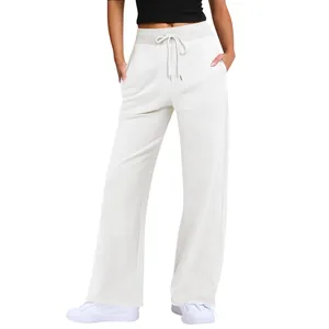 Hoch taillierte Jogginghose für Damen mit weitem Bein, Kordelzug und praktischen Taschen
