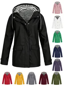 Veste d'Extérieur Imperméable À Capuche Pour Femmes Alpinisme Manteau Coupe-vent Avec Doublure Rayée Haut Pour Randonnée