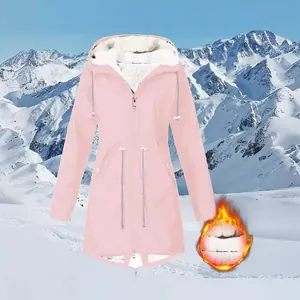 Women's pink hooded fleece jacket for outdoor hiking and winter warmth windbreaker