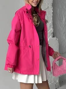 Veste coupe-vent imperméable rose vif pour femme avec cordon de serrage à la taille