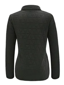 Back view detail of women's quilted cotton coat with geometric triangle stitching