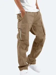 Pantalones cargo caqui para hombre con bolsillos con cremallera y dobladillo con cordón ajustable