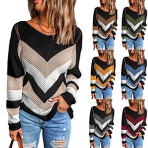 Maglione in maglia a chevron da donna top casual a maniche lunghe in vari colori