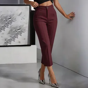 Bordeauxrode cropped pantalon met hoge taille voor professionele zakelijke kleding