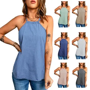 Detailed collection of women's sleeveless halter neck tops in multiple solid colors