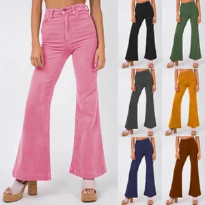 High-waisted corduroy flared pants for women available in multiple solid colors for autumn
