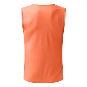 Back view of a vibrant orange casual sleeveless tank top for men's summer vacation