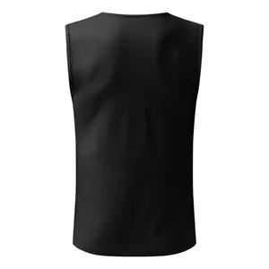 Back view of a classic black sleeveless casual tank top for men with clean seams.