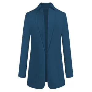 Elegante effen blauwe wollen jas met een stijlvolle opstaande kraag voor damesmode