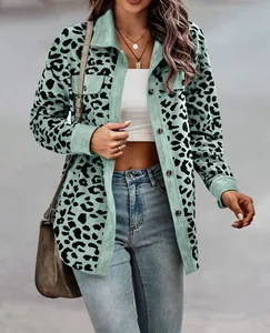 Leopard print women's corduroy shirt jacket featuring single-breasted design and loose fit