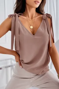 Haut sans manches mauve élégant à col en V avec détails de nœuds noués aux épaules pour l'été