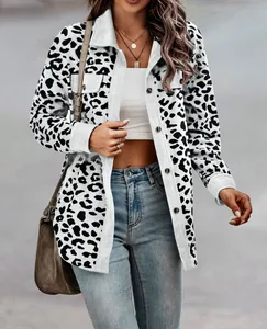 Fashionable leopard print corduroy jacket for women featuring a button-down front