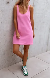 Casual pink sleeveless tank dress with a loose fit for a comfortable and chic summer style